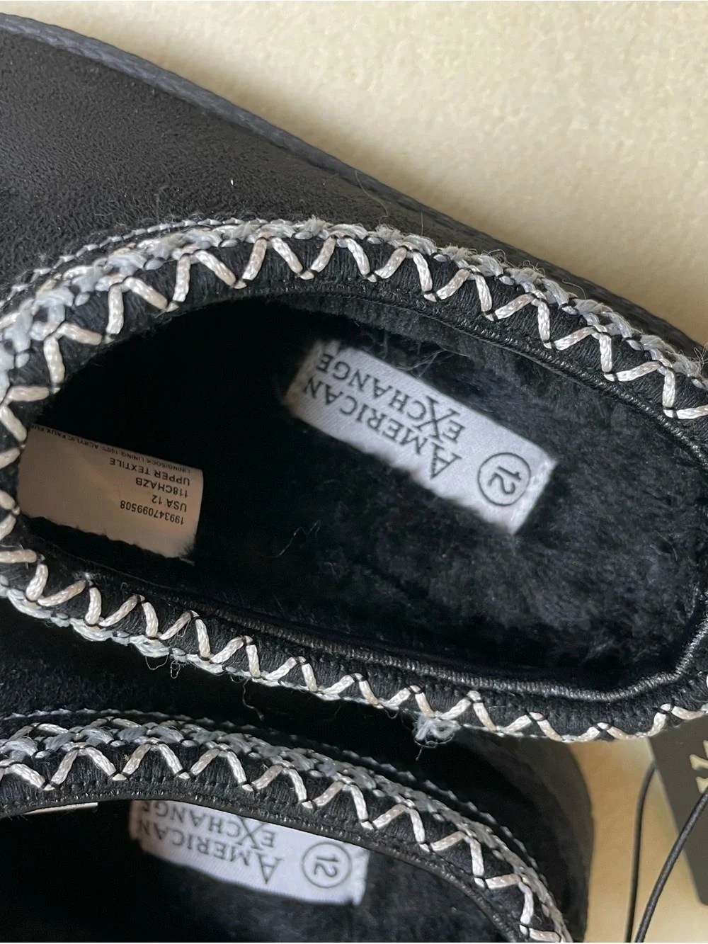 American Exchange Kids Black Slip-On Slippers with Silver Braid Size 12  Youth